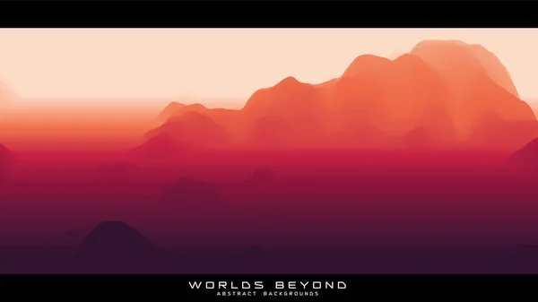 Mist Bergen Vectorlandschap Panorama Abstract Rood Gradiënt Geërodeerd Terrein Werelden — Stockvector