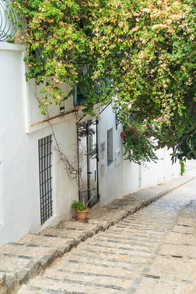 Charming old streets of the historic town of Altea with classic old white houses.