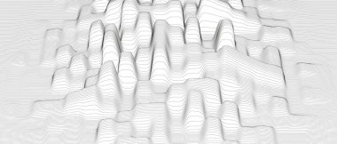 Beyaz arkaplan üzerinde bozuk çizgi şekilleri olan soyut bir arkaplan. Tek renkli ses çizgisi dalgaları