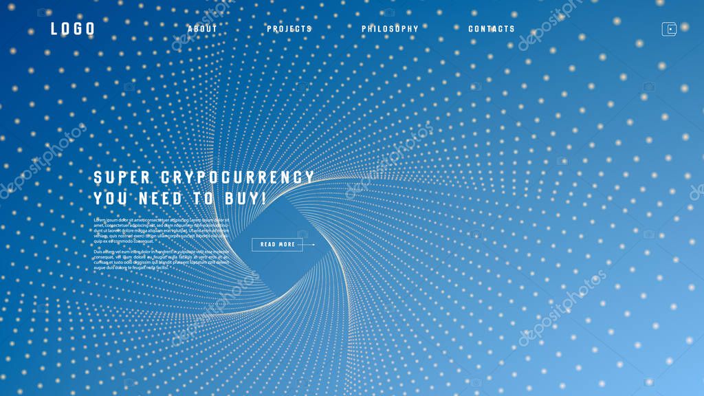 Landing page abstract design with particle tunnel. Colorful template for website or app