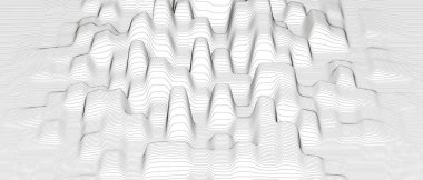 Beyaz arkaplan üzerinde bozuk çizgi şekilleri olan soyut bir arkaplan. Tek renkli ses çizgisi dalgaları