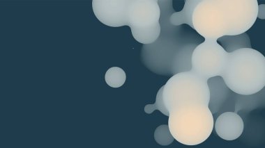 Koyu renkli pastel toplarla soyut 3D sıvı meta-meta şekil. Sentetik sıvı pastel renkte organik damlacıklar.