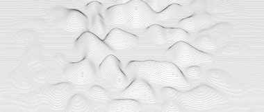 Beyaz arkaplan üzerinde bozuk çizgi şekilleri olan soyut bir arkaplan. Tek renkli ses çizgisi dalgaları