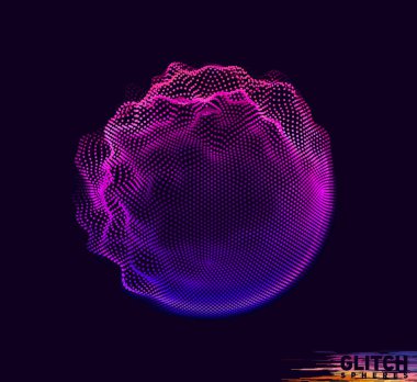 Abstract vector colorful mesh on dark background. Futuristic style card. Elegant background for business presentations. Corrupted point sphere. Chaos aesthetics clipart