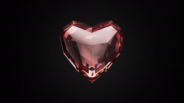 ブラックバックドロップのピンクダイヤモンド脈動心臓 バレンタインデーコンセプト 3Dレンダリングアニメーションループ可能 — ストック動画