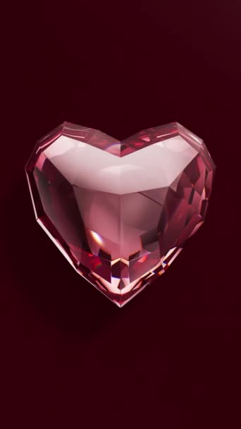 Roze Diamant Pulserend Hart Rode Achtergrond Valentijnsdag Concept Maken Animatie — Stockvideo