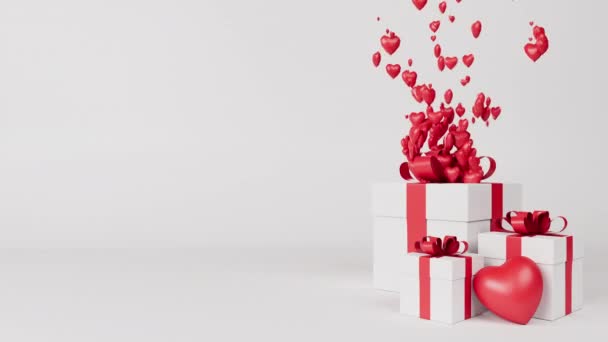 Coffret Cadeau Saint Valentin Petits Cœurs Volants Bouillonnants Sur Fond — Video