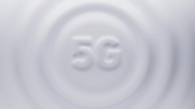 5G metninden modaya uygun Neumorphism tarzı sıvı plastik dalgalar. Modern LTE internet iletişimi. 3d düzenleme döngüsü.