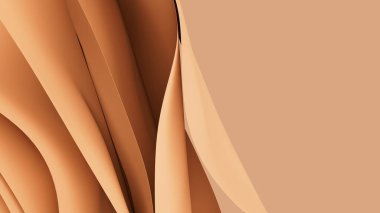 Soyut dalgalı bej yumuşak kumaş hareketi rüzgarda. Şeftali tüyü saten kumaş yumuşak buruşuk. 3d resimleme.