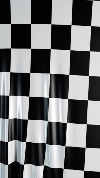 Checkered Finish Flag Waving Black Background Space Text Render Animation — Stock Video