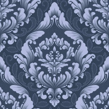 Damask kusursuz desen elementi. Vector klasik lüks, eski moda İspanyol süsü, duvar kağıtları, tekstil, ambalaj için kraliyet Victoria dönemi kusursuz dokusu. Klasik, zarif, çiçekli barok şablonu.