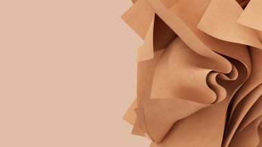 Soyut dalgalı bej yumuşak kumaş hareketi rüzgarda. Şeftali tüyü saten kumaş yumuşak buruşuk. 3d resimleme.