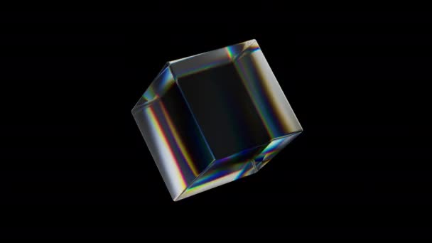 三维透明旋转光滑立方体 具有分散效果 彩虹色反射镜 3D使动画易受攻击 — 图库视频影像