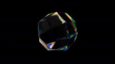 3d Şeffaf, dağılım efektli parlak geometrik nesne. Gökkuşağı renkleri yansıtma camı. 3d canlandırma döngüsü oluşturulabilir.