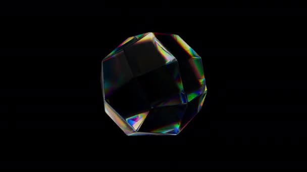 Transparant Roterend Glanzend Geometrisch Object Met Dispersie Effect Regenboog Kleuren — Stockvideo