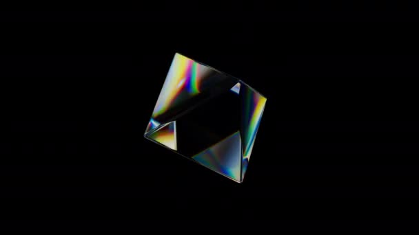 Transparent Roterande Glänsande Geometriskt Objekt Med Dispersionseffekt Regnbågens Färger Spegelglas — Stockvideo