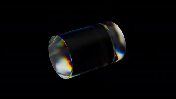 Transparent Rotating Glossy Cylinder Dispersion Effect Rainbow Colors Reflection Glass — Stock Video