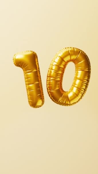Balões Ouro Número Subir Flutuar Animação Conceito Aniversário Renderização — Vídeo de Stock