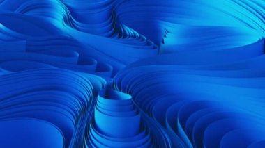 Mavi kumaş kıvrımları. Soyut kumaş büküm hareketi. 3d canlandırma canlandırması.