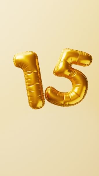 Balões Ouro Número Subir Flutuar Animação Conceito Aniversário Renderização — Vídeo de Stock