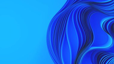 Mavi kumaş katmanları ya da kağıt bükülmesi. Soyut kumaş bükülmesi. 3d resimleme.