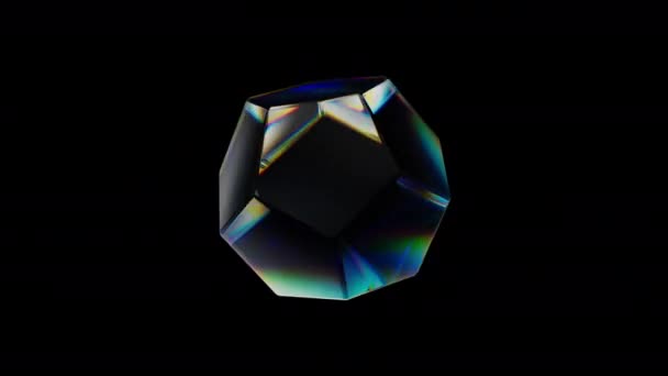 分散効果を有する3D透明回転光沢のある幾何学的な目的 レインボーカラーの反射ガラス 3Dレンダリングアニメーションループ可能 — ストック動画
