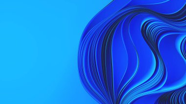 Mavi kumaş katmanları ya da kağıt bükülmesi. Soyut kumaş bükülmesi. 3d resimleme.