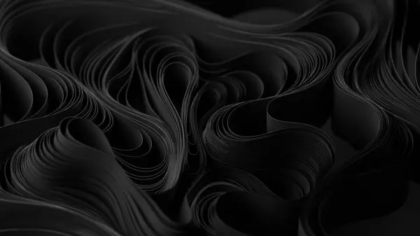 黑色的布层或纸层翘曲 抽象的面料扭曲 3D渲染说明 — 图库照片#
