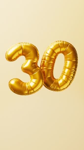 ゴールデンバルーンナンバー30が上昇し フロートアニメーション 周年記念コンセプト 3Dレンダリング — ストック動画