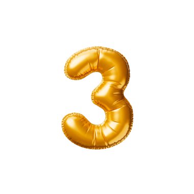 3 numaralı altın balon. 3d resimleme.