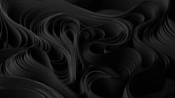 黑色的布层或纸层翘曲 抽象的面料扭曲 3D渲染说明 — 图库照片#