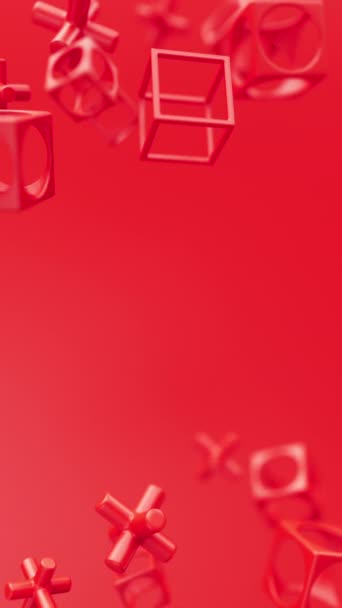 Абстрактная Трехмерная Красная Геометрическая Фигура Вращающейся Анимации Современный Минималистический Фон — стоковое видео