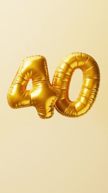 40 numaralı altın balonlar yükselin ve yüzün animasyonu. Yıldönümü konsepti. 3d hazırlayıcı.