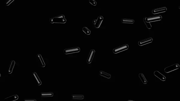 Schwarze Kapseln Fallen Vor Schwarzem Hintergrund Medikamente Pillen Tabletten Medikamentenkonzept — Stockfoto