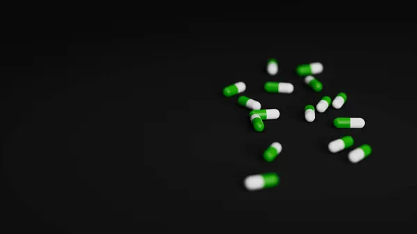 Green White Pills Black Background Shallow Dof Drugs Pills Tablets — Stockfoto