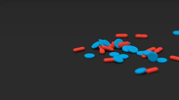 Blue Red Tablets Black Background Shallow Dof Drugs Pills Tablets — Stockfoto