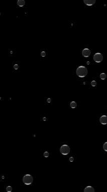 Suda siyah yağ kabarcıkları. Yapışkan sıvı kabarcıklar hareket animasyonu. Kozmetik ürünleri için doğal gerekli yağ kavramı. Sıvı akışının makro 3D görüntüsü. Dikey video.