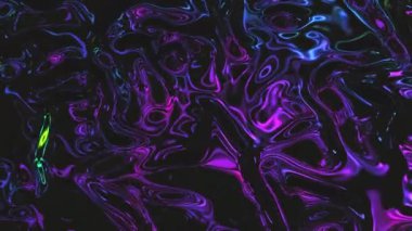 Soyut holografik yağ gürültüsü yüzey arkaplanı. Dalgalı ve dalgalı folyo yüzeyi. Ultraviyole yanardöner fon. Kusursuz döngü 4k canlandırması.