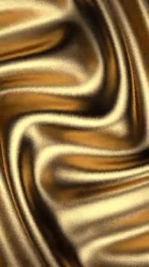 Altın ipek kumaş bükülmesinin animasyonu. Kumaş katlamanın detaylı videosu. Pürüzsüz dokulu lüks tuval. Dikey video.