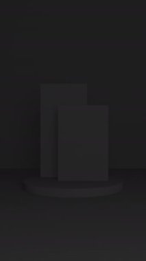 Animasyonda iki arka kutu kompozisyonu olan soyut koyu yuvarlak podyum. Metnin için temiz 3 boyutlu oda ve ışık ve gölge hareketli ürünler. Dikey Video.