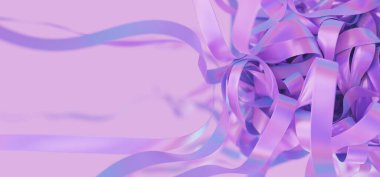 Holografik neon çizgili topa yakın çekim. Parlak parlak iplikler katlanır. 3d resimleme.