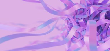 Holografik neon çizgili topa yakın çekim. Parlak parlak iplikler katlanır. 3d resimleme.