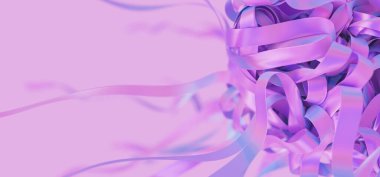 Holografik neon çizgili topa yakın çekim. Parlak parlak iplikler katlanır. 3d resimleme.