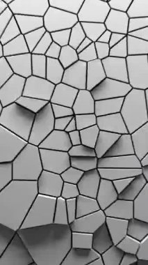 Beyaz voronoi bloklarının hareket eden ve yayılan soyut animasyonları. Minimum ışık temiz kurumsal arka plan. Üç boyutlu geometrik duvar döngü hareketi. Çokgen elementler yer değiştirme videosunu döndürüyor. Dikey video.