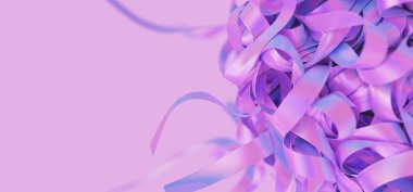Holografik neon çizgili topa yakın çekim. Parlak parlak iplikler katlanır. 3d resimleme.