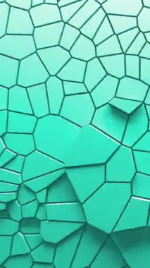 Yeşil voronoi bloklarının hareket eden ve yayılan soyut animasyonları. Minimum ışık temiz kurumsal arka plan. Üç boyutlu geometrik duvar döngü hareketi. Çokgen elementler yer değiştirme videosunu döndürüyor. Dikey video.