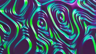 Soyut holografik neon dalgalı yüzey arkaplanı. Dalgalı ve dalgalı bir folyo. Ultraviyole yanardöner fon. Kusursuz döngü 4k canlandırması.