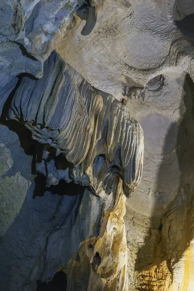 Stock image Geological structures and formations of limestone in cave of skulls, Cueva de las Calaveras in Benidoleig, Valencia