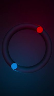 Dairesel oluk animasyonunda yuvarlanan parlak top. Aydınlatılmış küre ile minimum devirli hareket. Kavramsal 3D canlandırma arkaplanı. Dikey video.