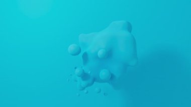 Akışkan mavi küreler yüzüyor ve karışıyor. Metallerin döngü hareketi. 3d hazırlayıcı.